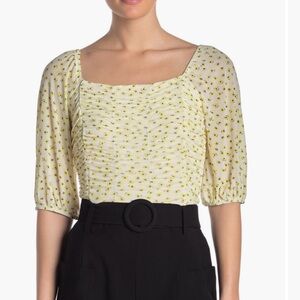 Yellow Printed Mesh Rouge Top